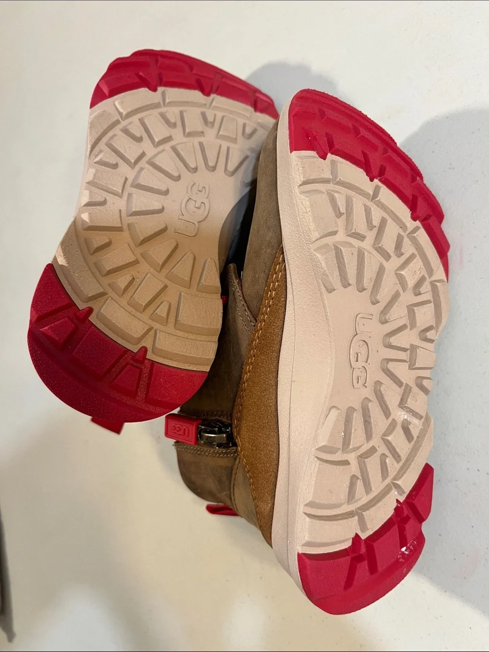UGG Kids Brown Suede Boots with Red Laces